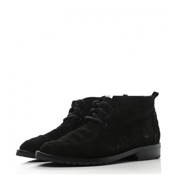 CHANEL Suede CC Lace Up Ankle Boots 36.5 Black - Picture 7 of 13